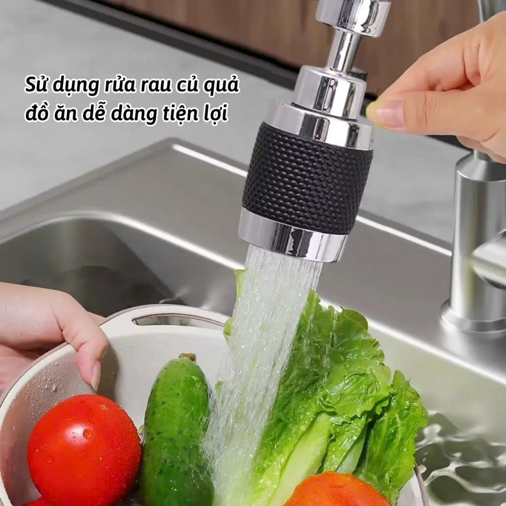 Đầu Vòi Rửa Bát Tăng Áp 3 Chế Độ Phun Nước Xoay 360 màu đen Vòi Tăng Áp Gắn Bồn Rửa Chén Tiện Lợi