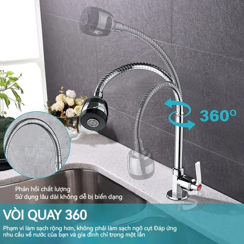 vòi nước bồn vòi rửa bát abs rửa1chén Vòi nước gắn tường Ống nước chống rò rỉ mềm 360 độ Vòi nước có bộ lọc phi20mm