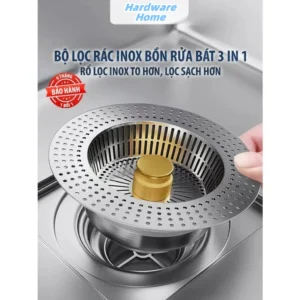 Bộ Lọc Rác Bồn Rửa Bát Inox 304 3 in 1 Ngăn mùi hôi côn trùng, Nút chặn thoát nước