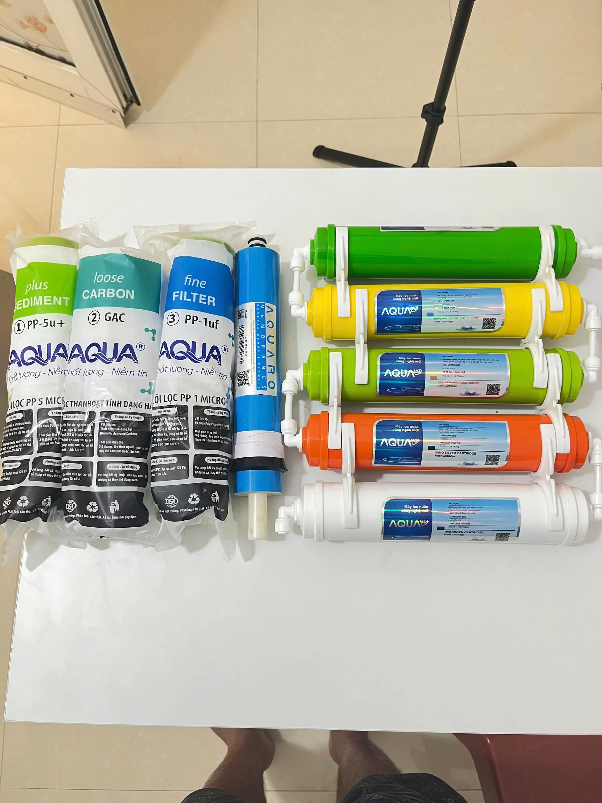 COMBO từ 1 - 9 chính hãng AQUA lắp được cho tất cả máy lọc nước RO bao gồm lõi 123, 4 RO ,56789 tạo khoáng tặng kèm 1 tay vặn tháo lắp + 1 lọ đo độ PH máy lọc máy lọc máy lọc uống trực tiếp