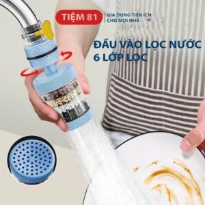 Đầu vòi lọc nước trực tiếp 6 lớp Carbon xoay 360° tiện dụng 3x12cm