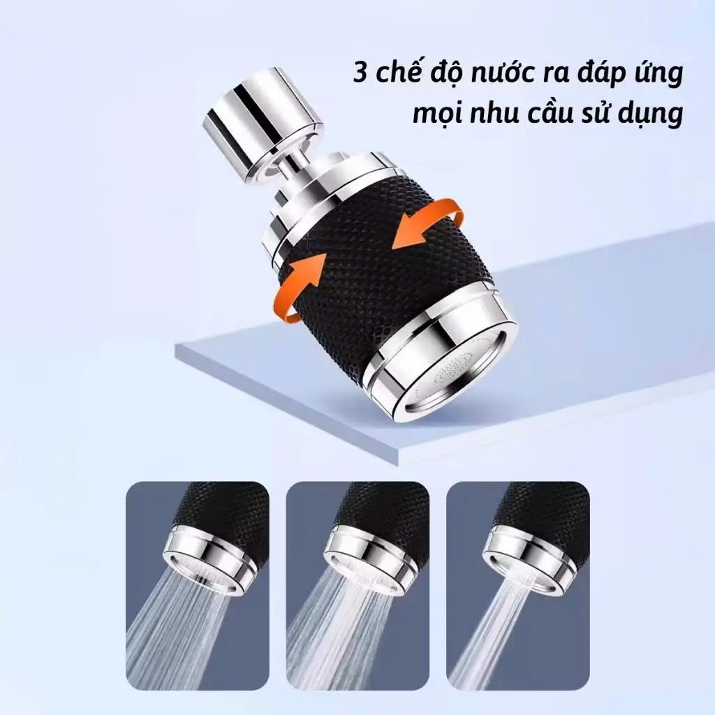 Đầu Vòi Rửa Bát Tăng Áp 3 Chế Độ Phun Nước Xoay 360 màu đen Vòi Tăng Áp Gắn Bồn Rửa Chén Tiện Lợi
