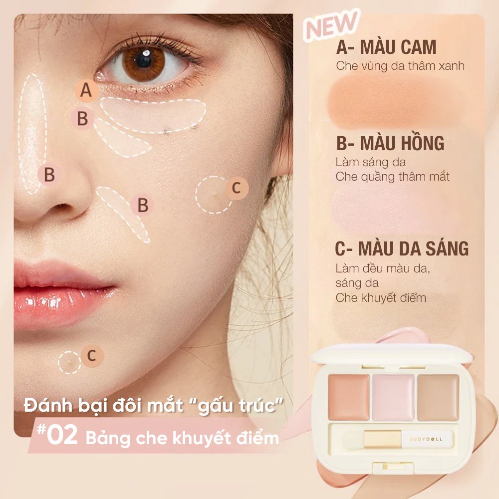 Bảng Che Khuyết Điểm Judydoll 3 Màu - 02 Che Quầng Thâm 2.7g