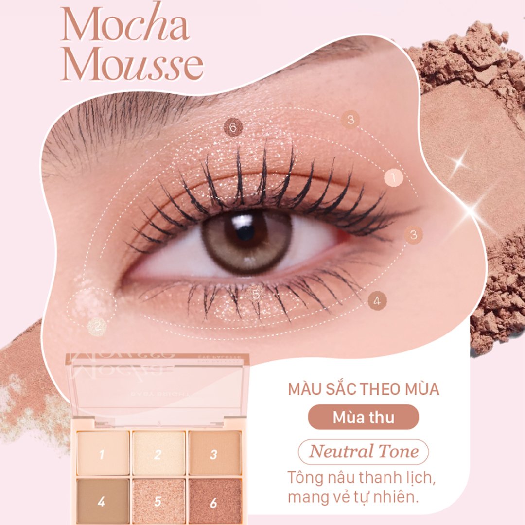 Bảng Phấn Mắt Baby Bright 6 Ô Mocha Mousse - Tông Nâu 0.7g