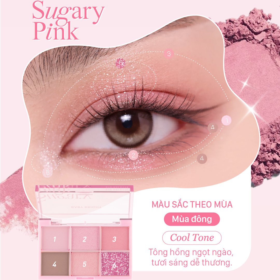 Bảng Phấn Mắt Baby Bright 6 Ô Sugary Pink - Tông Hồng 0.7g