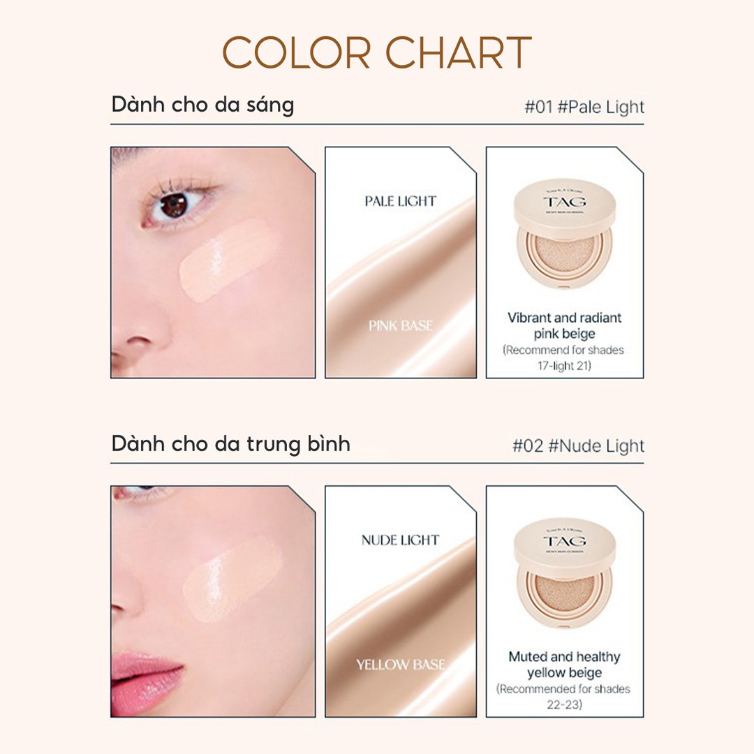 Phấn Nước TAG Căng Bóng 01 Pale Light Da Sáng 15g
