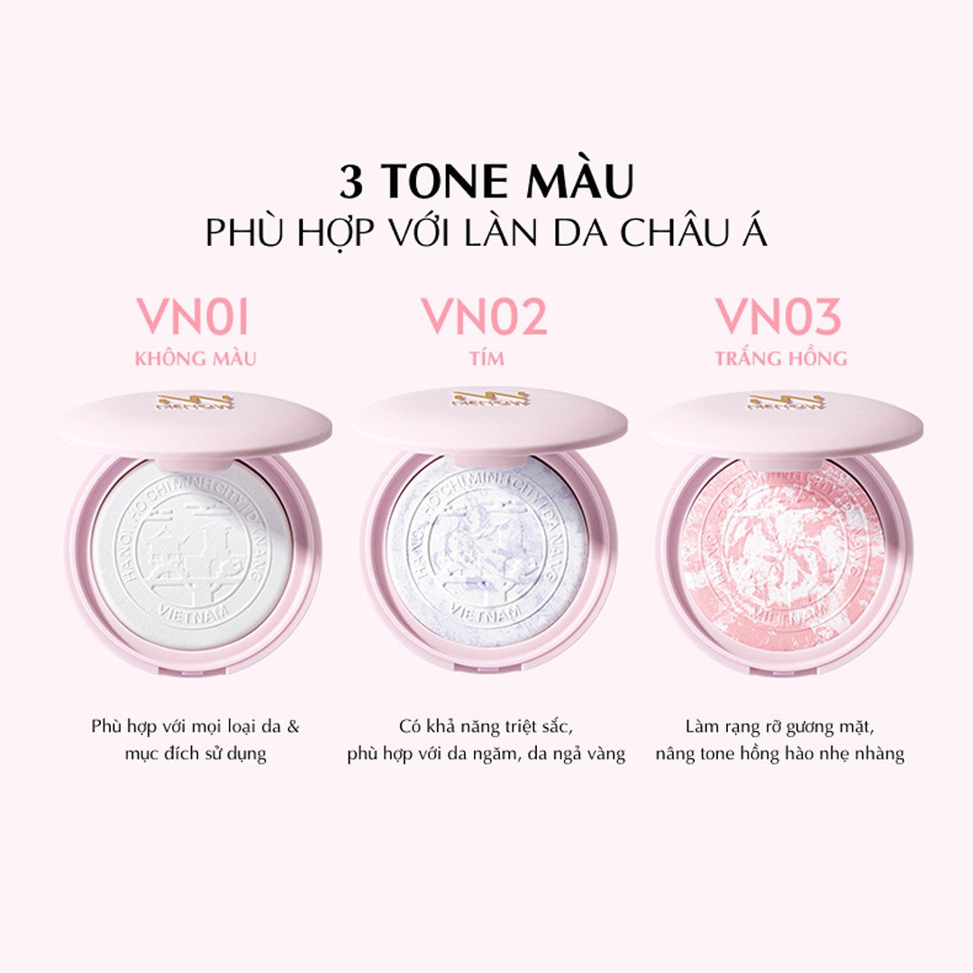 Phấn Phủ Thuỷ Tinh Menow Việt Sắc Tinh Hoa VN03 Trắng Hồng 7g