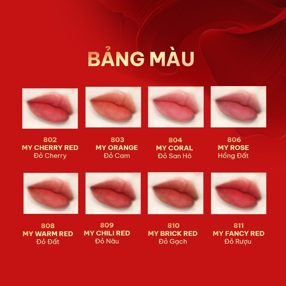 Son Lì B.O.M #802 My Cherry Red - Đỏ Cherry 3.5g