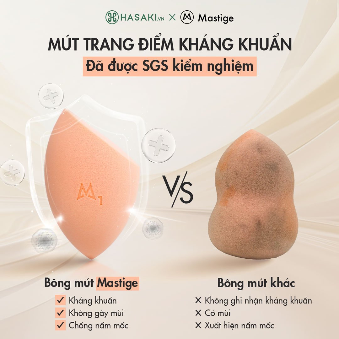 Combo 2 Mút Tán Nền Trang Điểm Mastige Kháng Khuẩn Màu Hồng