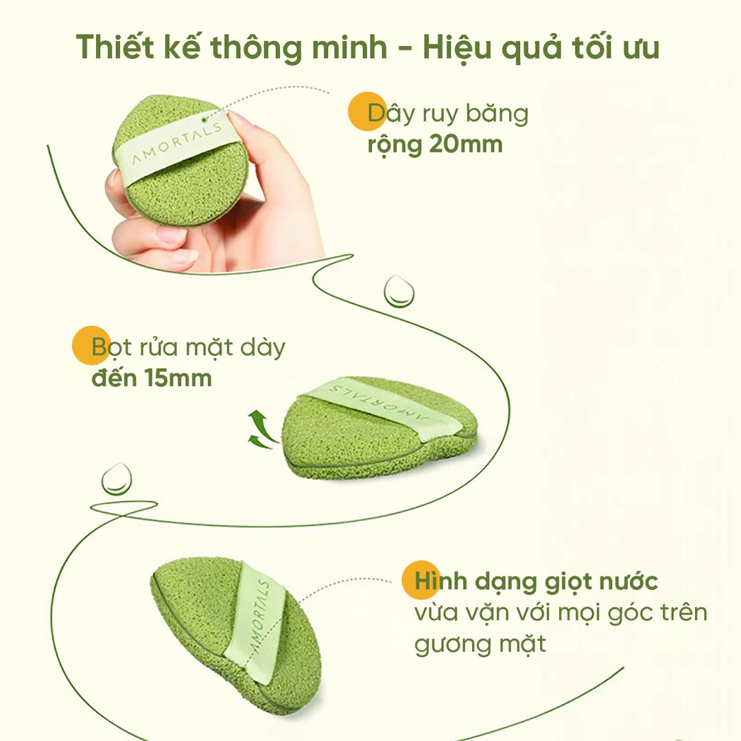 Bộ 3 Bông Rửa Mặt Bọt Biển Amortals Hình Giọt Nước