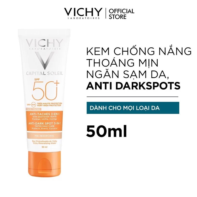 Combo Vichy Kem Chống Nắng Ngừa Thâm Nám (Màu Da) 50ml + Xịt Khoáng Cấp Ẩm 50ml
