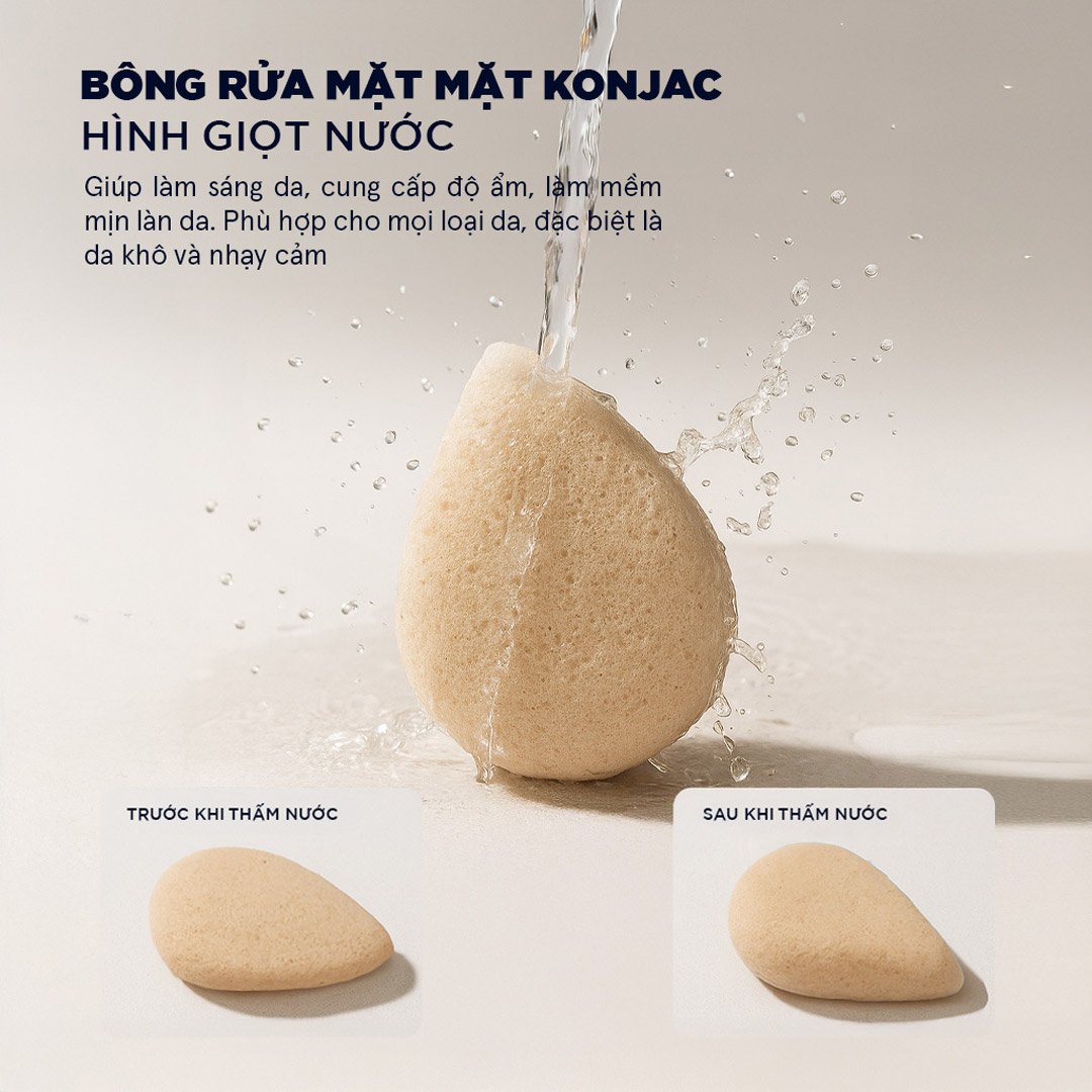 Bông Rửa Mặt Vacosi Sợi Bột Konjac Giọt Nước BN04 (1 Cái)