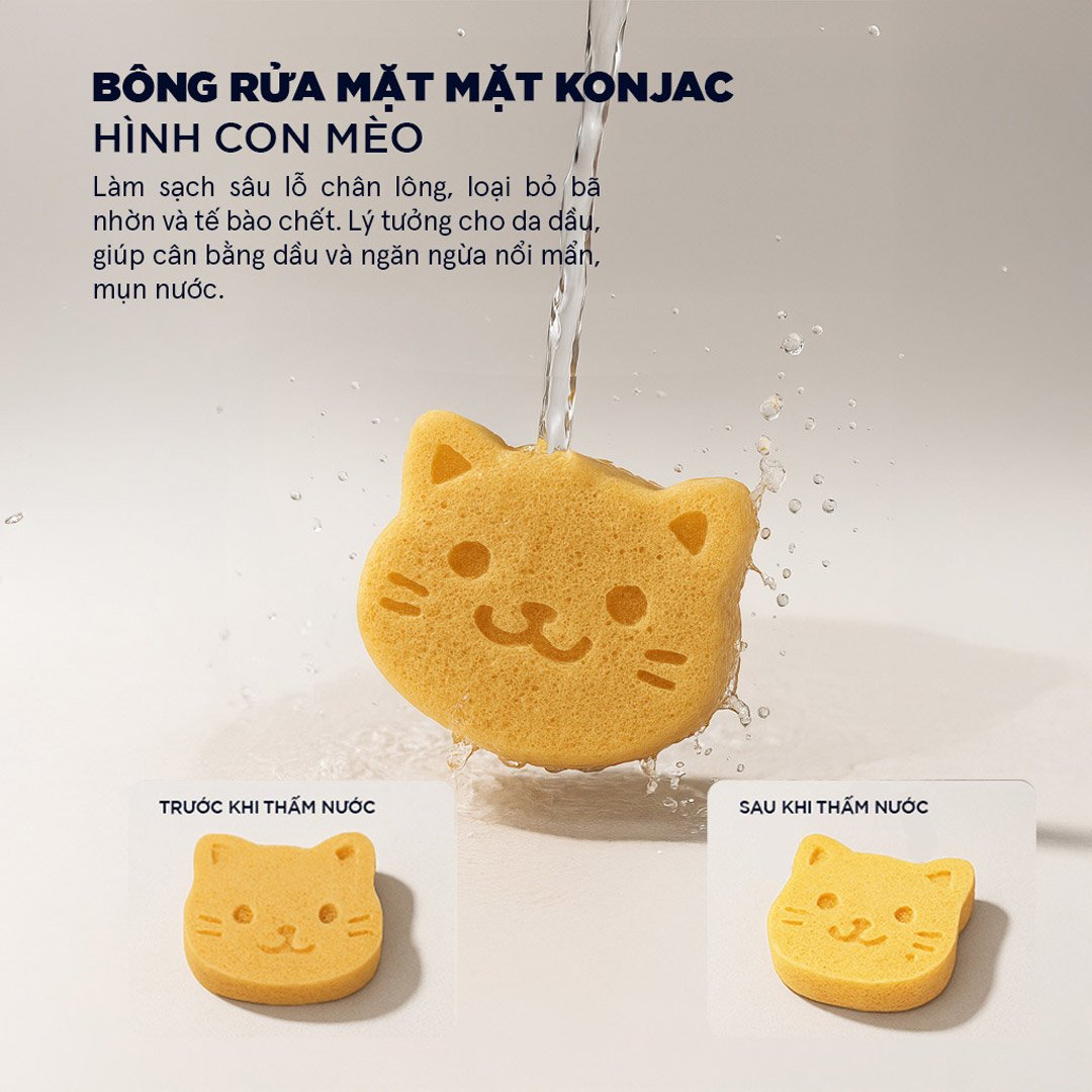 Bông Rửa Mặt Vacosi Sợi Bột Konjac Hình Mèo BN03 (1 Cái)