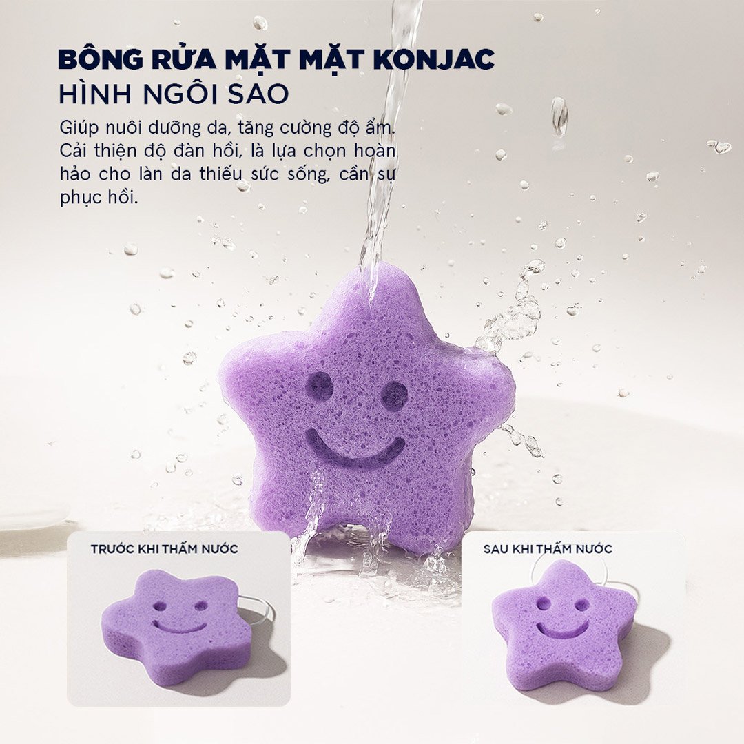 Bông Rửa Mặt Vacosi Sợi Bột Konjac Ngôi Sao BN02 (1 Cái)
