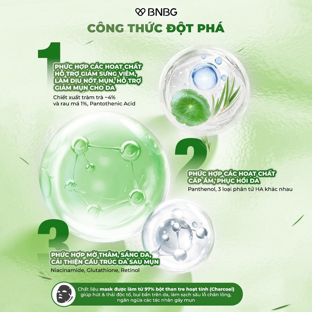 Combo 10 Mặt Nạ BNBG Tràm Trà Thải Độc Da, Giảm Mụn 30ml