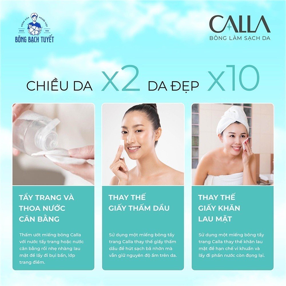 Combo 2 Bông Tẩy Trang Bông Bạch Tuyết Calla Giúp Sạch Sâu Túi 500g