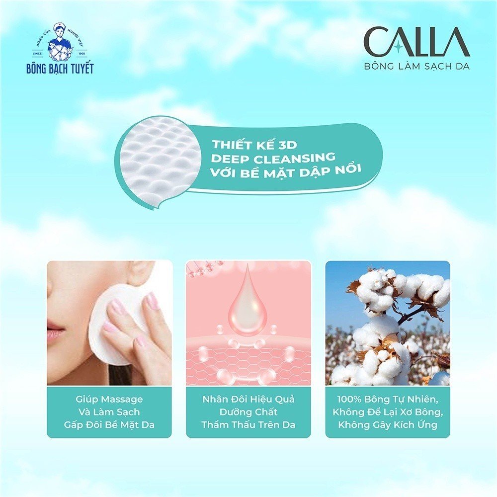 Combo 2 Bông Tẩy Trang Bông Bạch Tuyết Calla Giúp Sạch Sâu Túi 500g