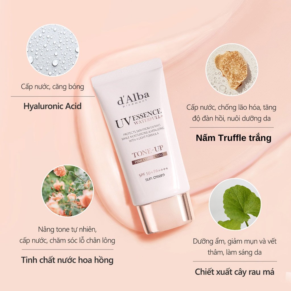 Combo d'Alba Serum Dạng Xịt Căng Bóng & Kem Chống Nắng Nâng Tông Sáng Hồng 100ml+50ml