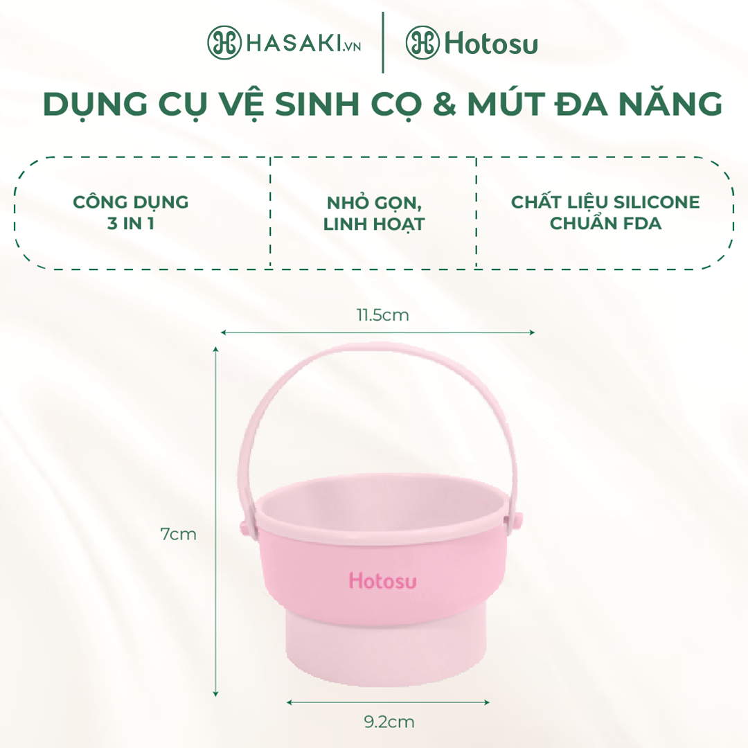 Combo Hotosu Dụng Cụ Vệ Sinh Cọ Và Mút Cao Cấp (Màu Hồng) + Nước Rửa Cọ Thuần Chay 50ml
