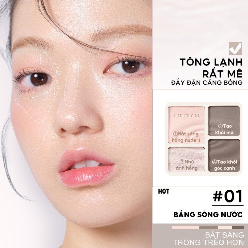 Combo Judydoll Bảng Highlight Và Tạo Khối 01 Tông Lạnh & Phấn Má Hồng 44 Hồng Sữa 9g+2g