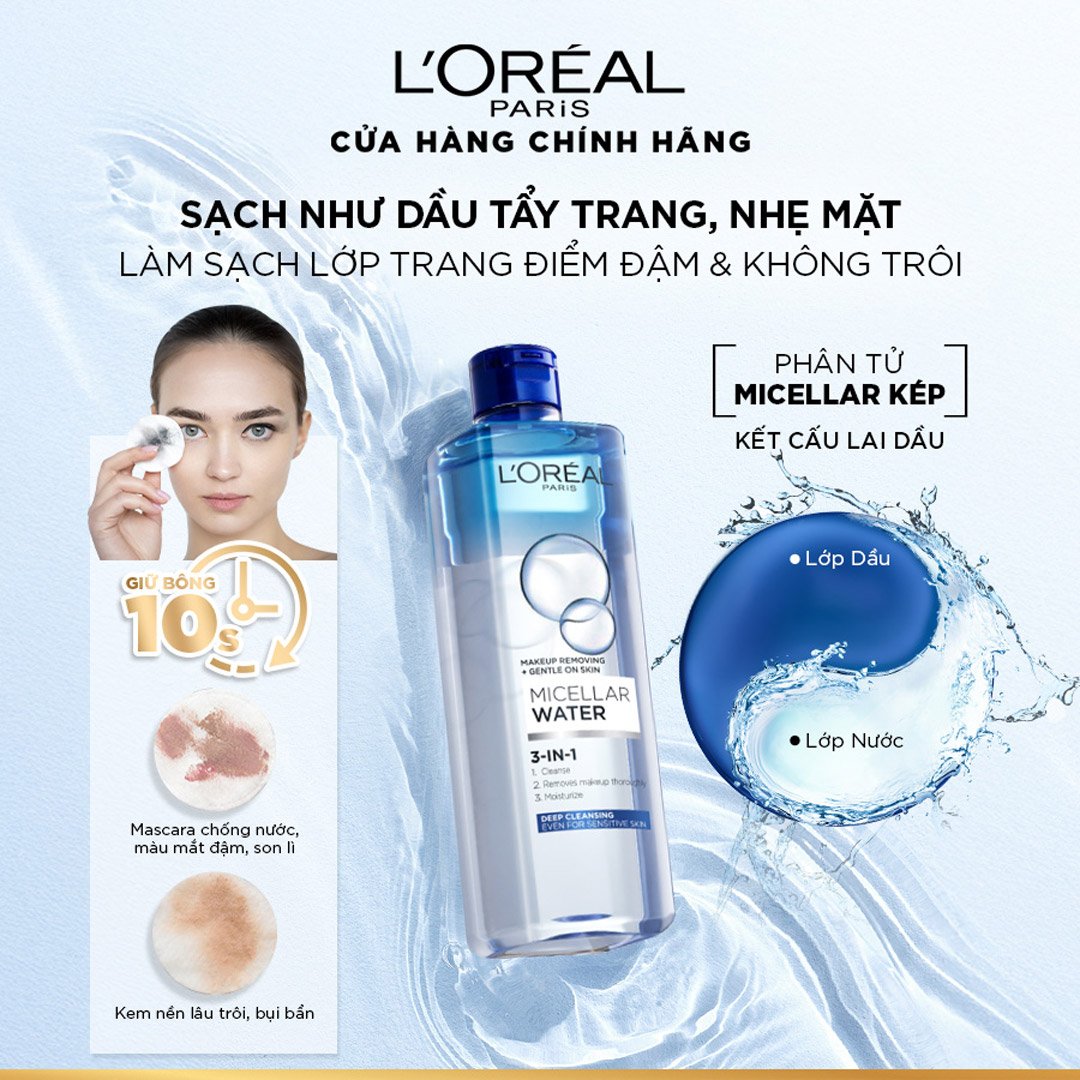 Combo L'Oreal Nước Tẩy Trang Sạch Sâu Trang Điểm 400ml + 2 Nước Tẩy Trang Sạch Sâu Cho Da Dầu 95ml