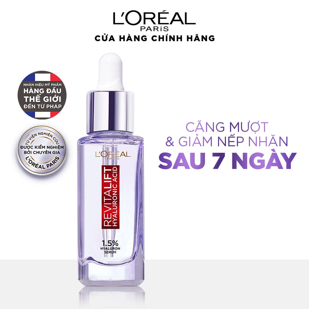 Combo L'Oreal Serum Hyaluronic Acid Cấp Ẩm & Giảm Bọng Mắt, Đầy Rãnh Nhăn
