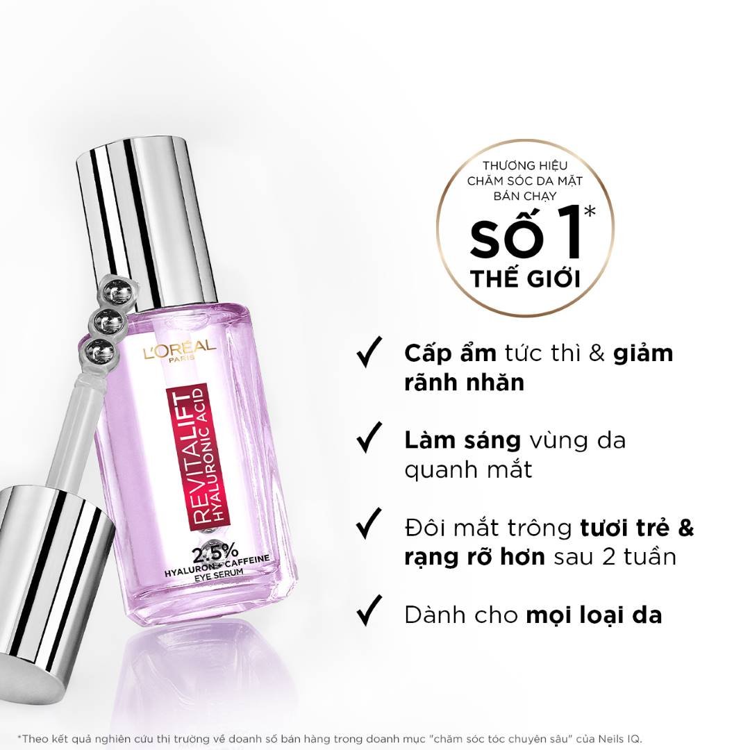 Combo L'Oreal Serum Hyaluronic Acid Cấp Ẩm & Giảm Bọng Mắt, Đầy Rãnh Nhăn