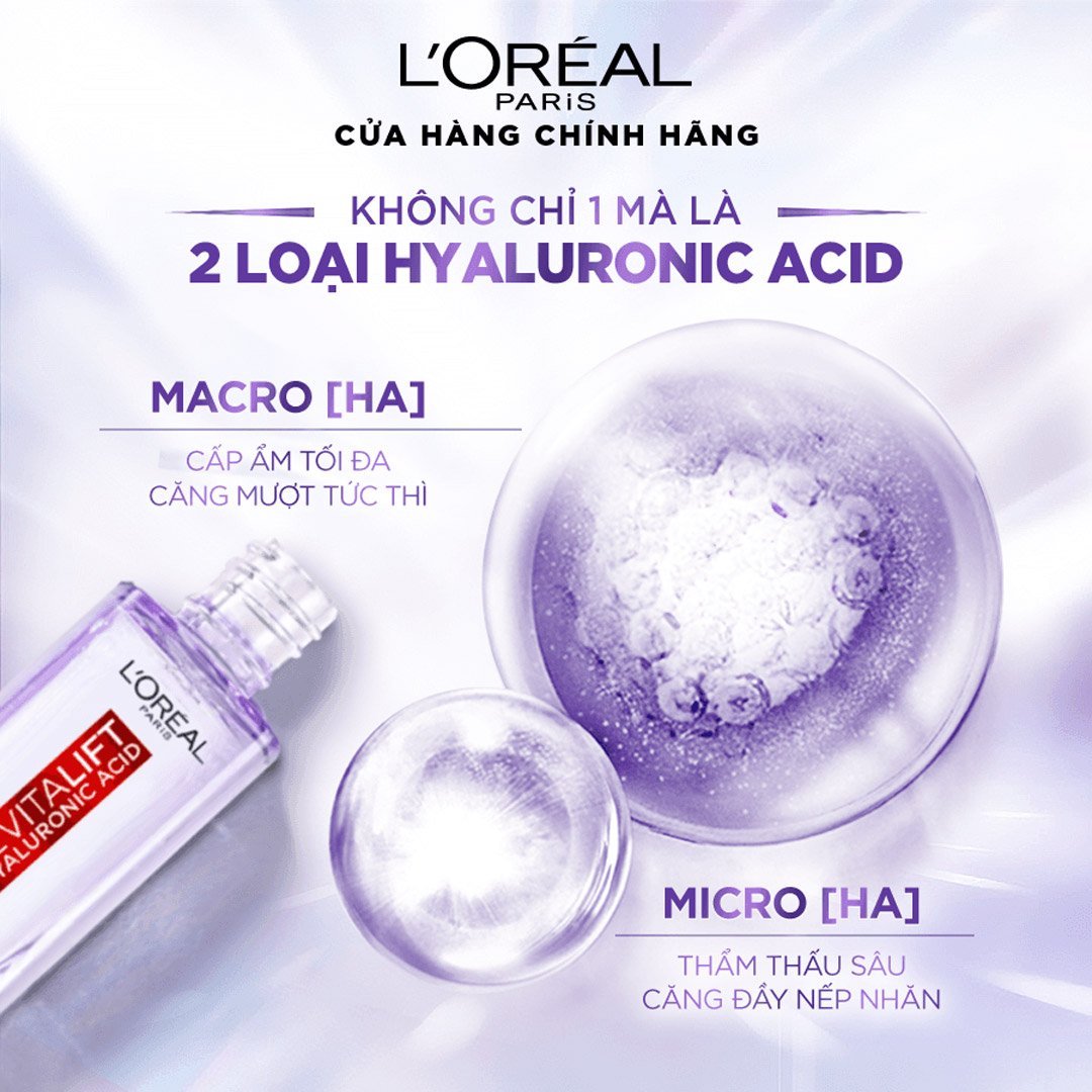 Combo L'Oreal Serum Hyaluronic Acid Cấp Ẩm Sáng Da 30ml + Serum HA Mini 7.5ml + Kem Dưỡng Ngày HA Mini 15ml