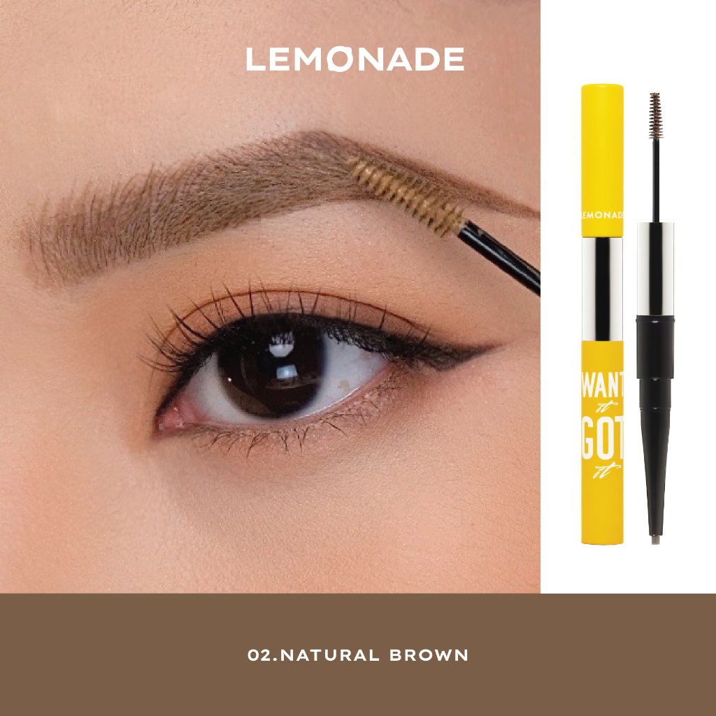 Combo Lemonade Phấn Nước A02 Natural 15g + Chì Kẻ Mày 2 Đầu 02 Nâu Sáng 2g+2ml