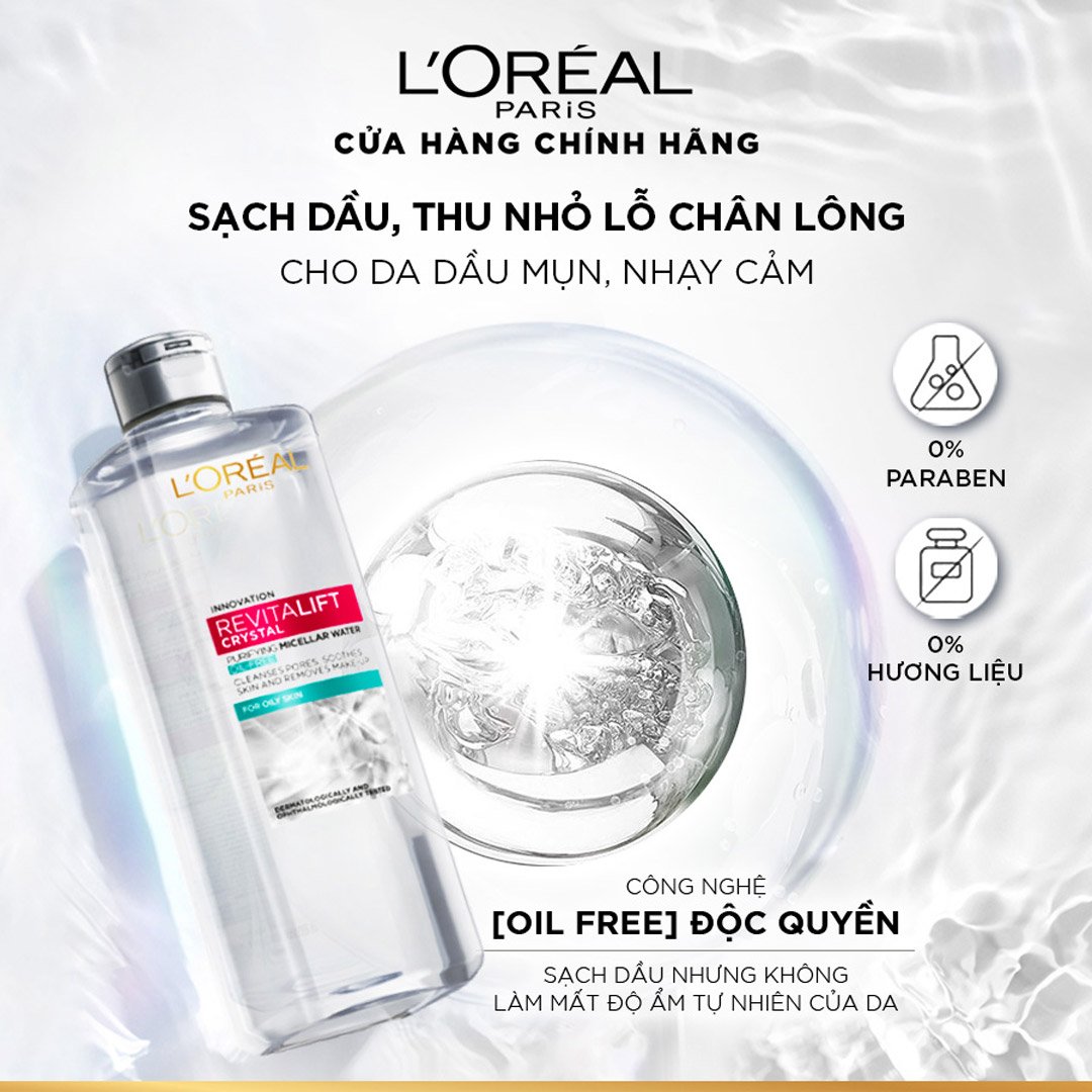 Combo Nước Tẩy Trang L'Oreal Làm Sạch Cho Da Dầu 400ml + Căng Mịn Da 95ml