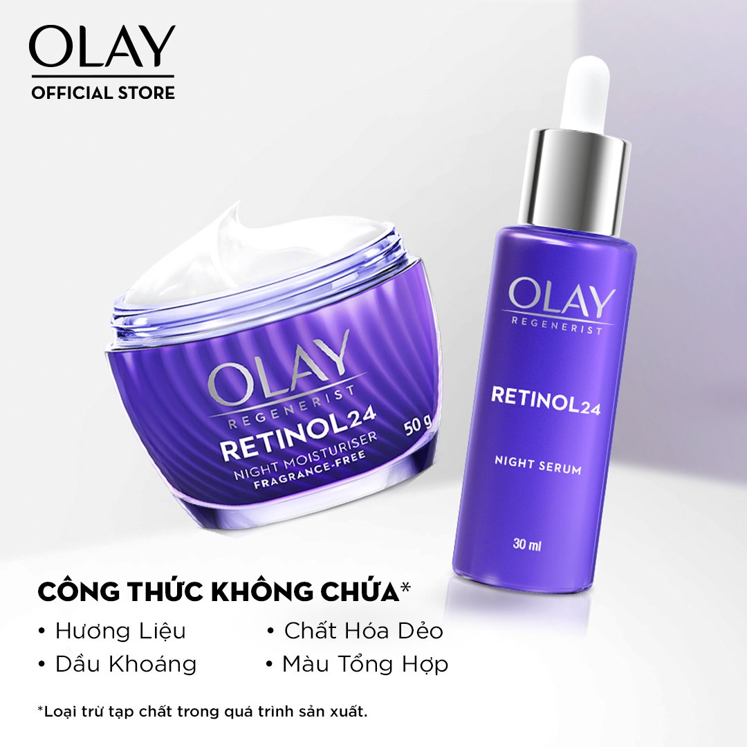 Combo Olay Serum & Kem Dưỡng Chiết Xuất Retinol24 Ngừa Lão Hóa Ban Đêm 30ml+50g
