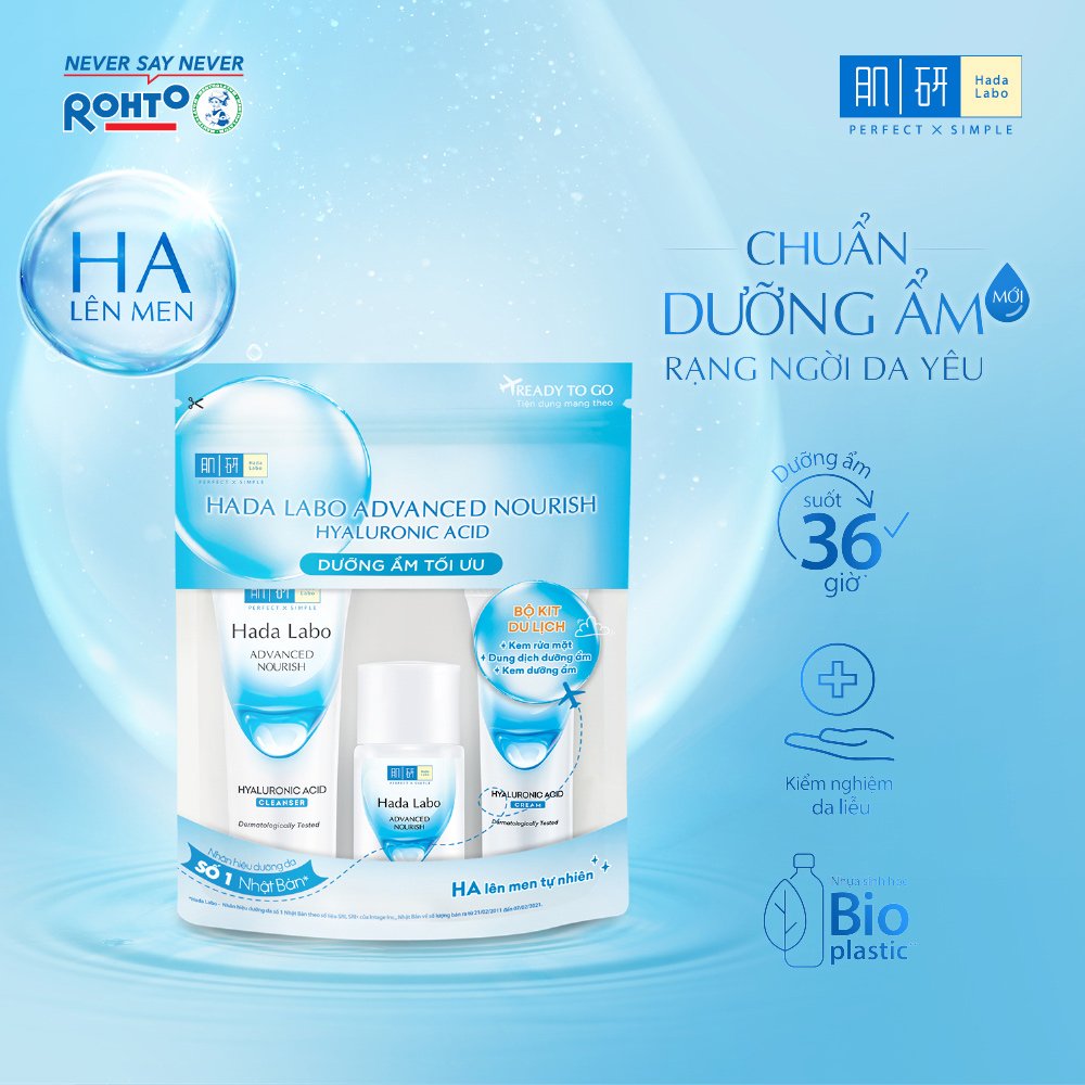 Bộ Sản Phẩm Hada Labo Dưỡng Ẩm Da 3 Món (Kem Rửa Mặt 15g + Dung Dịch Dưỡng 20ml + Kem Dưỡng 12g)