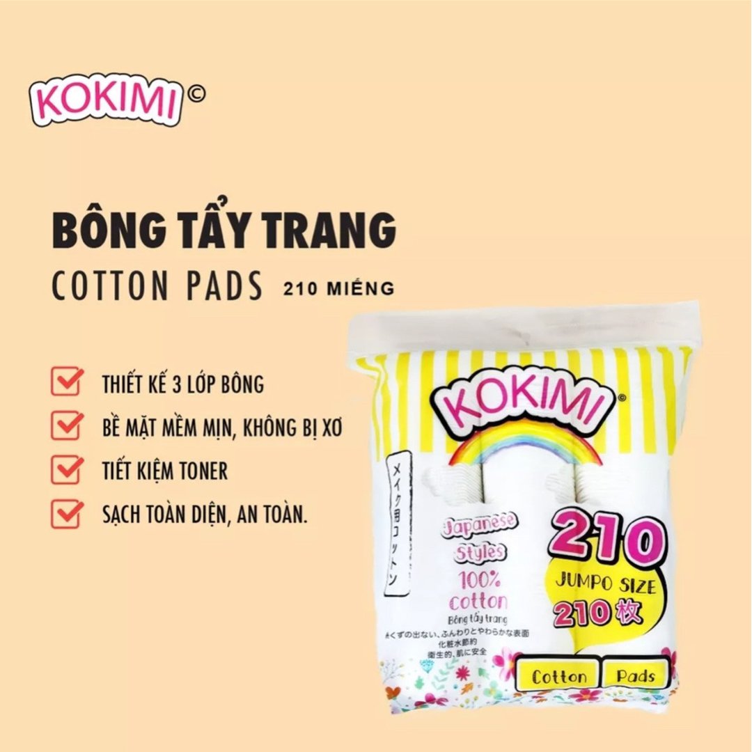 Bông Tẩy Trang Mihoo Kokimi Bông Tròn Túi 210 Miếng (HSD: 36 Tháng)