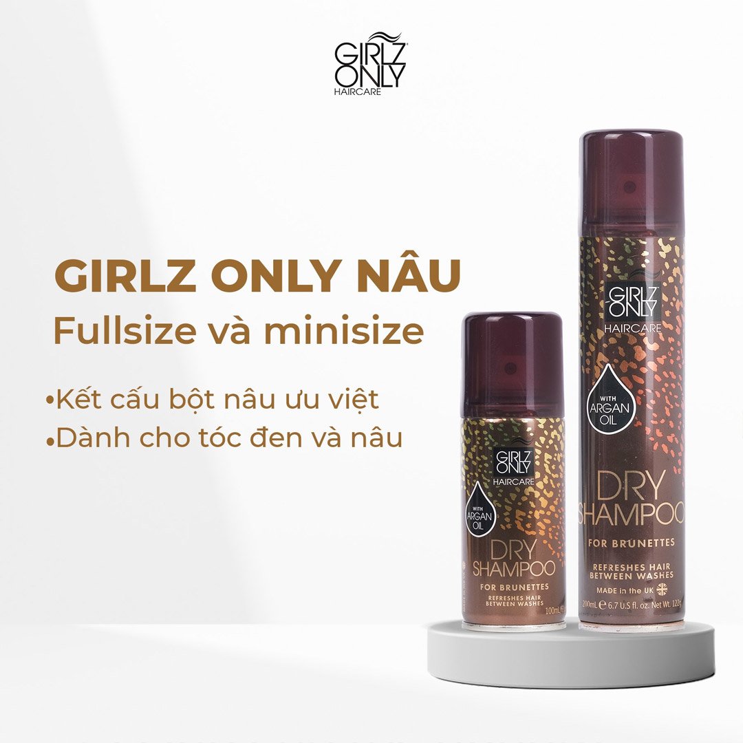 Combo 2 Dầu Gội Khô Girlz Only Cho Tóc Nâu, Tối Màu 100ml