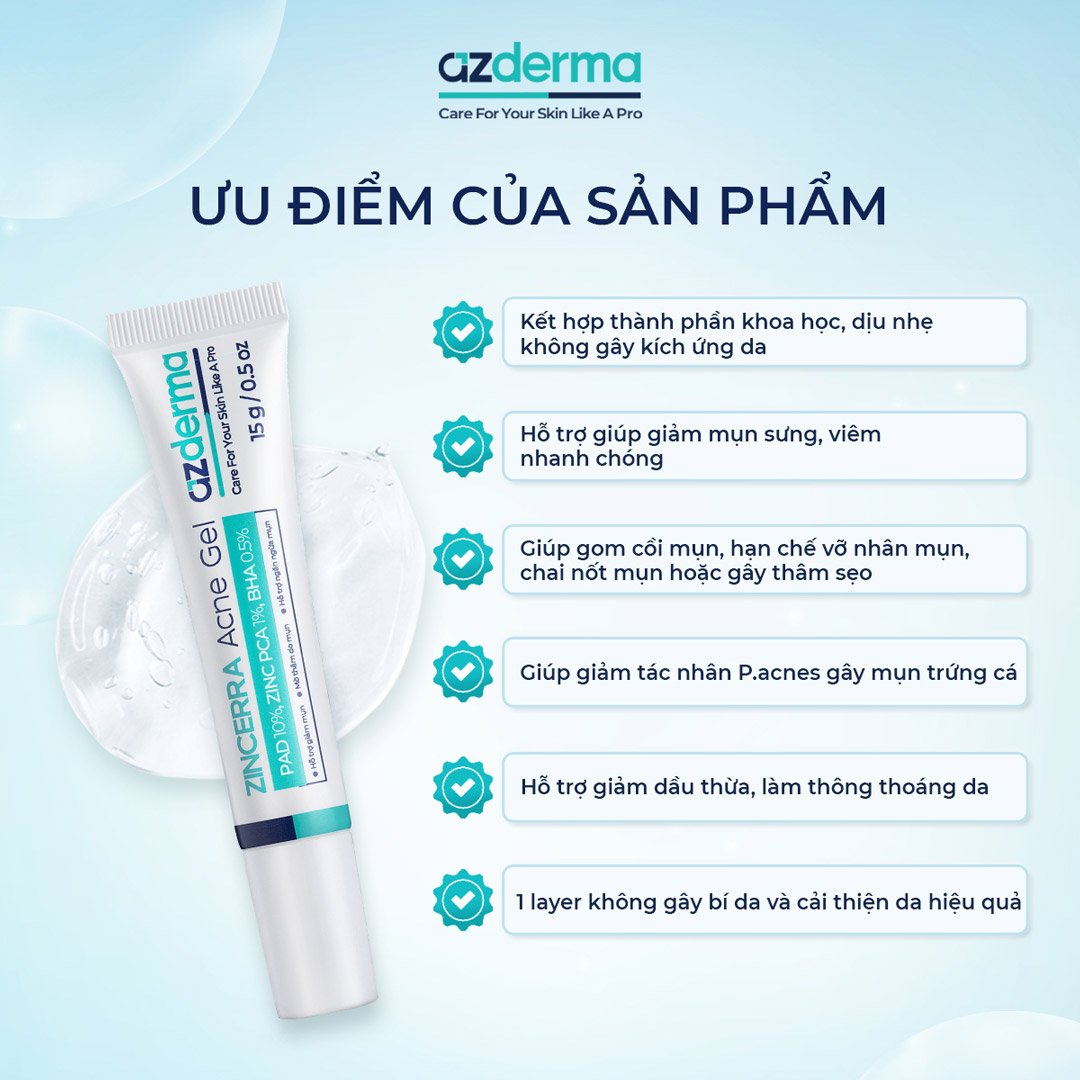 Gel Dưỡng Azderma Hỗ Trợ Giảm Mụn, Mờ Thâm 15g