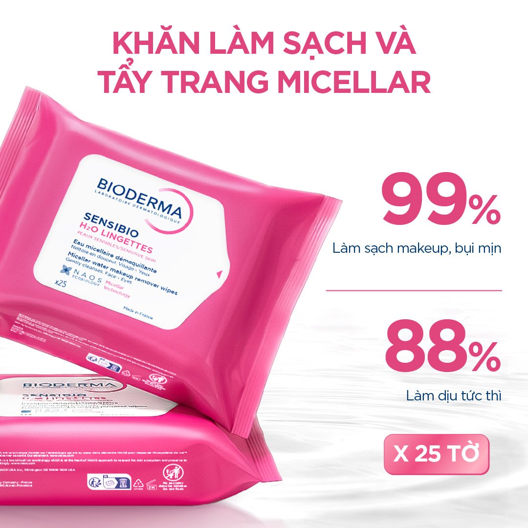 Khăn Ướt Tẩy Trang Bioderma Làm Sạch Da Nhạy Cảm 25 Miếng