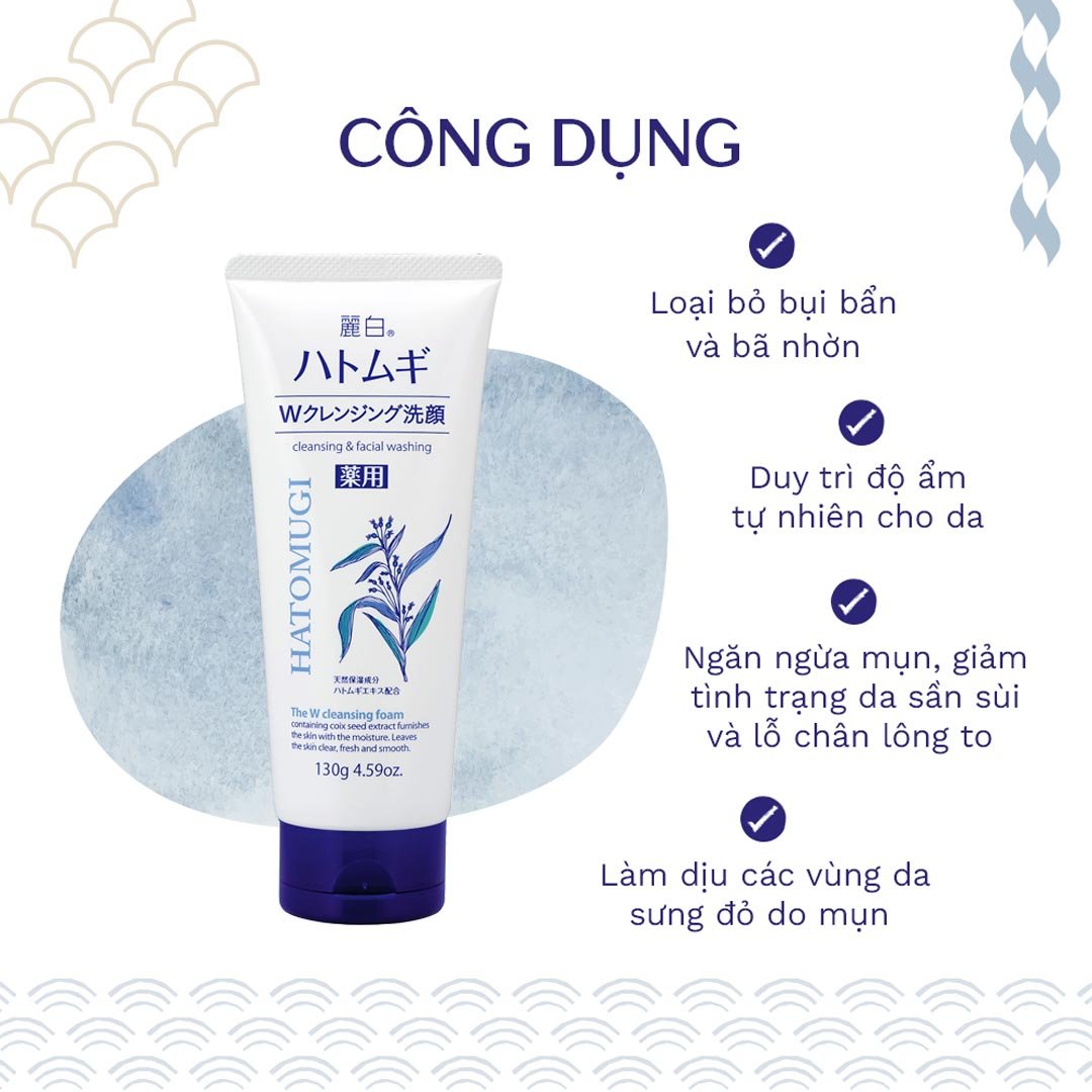 Sữa Rửa Mặt Hatomugi Tẩy Trang, Hỗ Trợ Sáng Da 130g