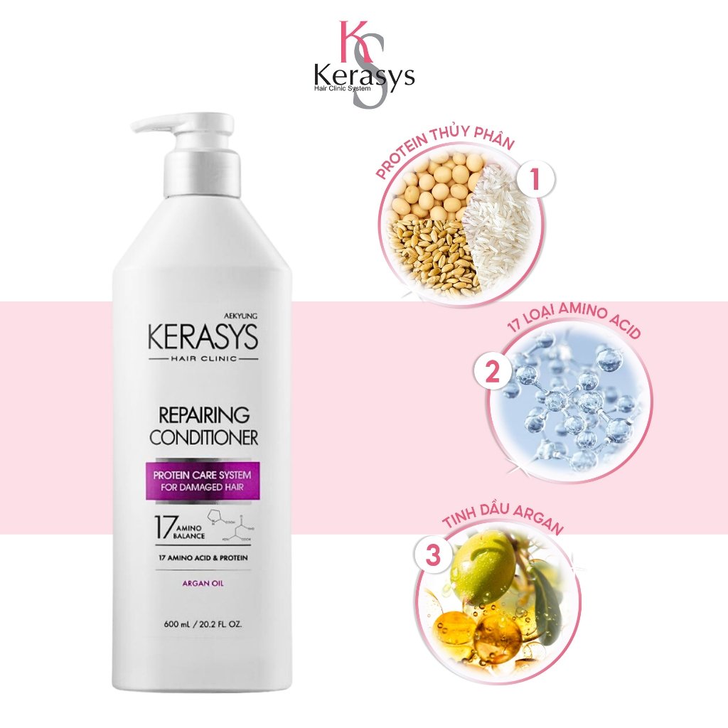 Dầu Xả KeraSys Phục Hồi Độ Bóng Cho Tóc Hư Tổn 600ml