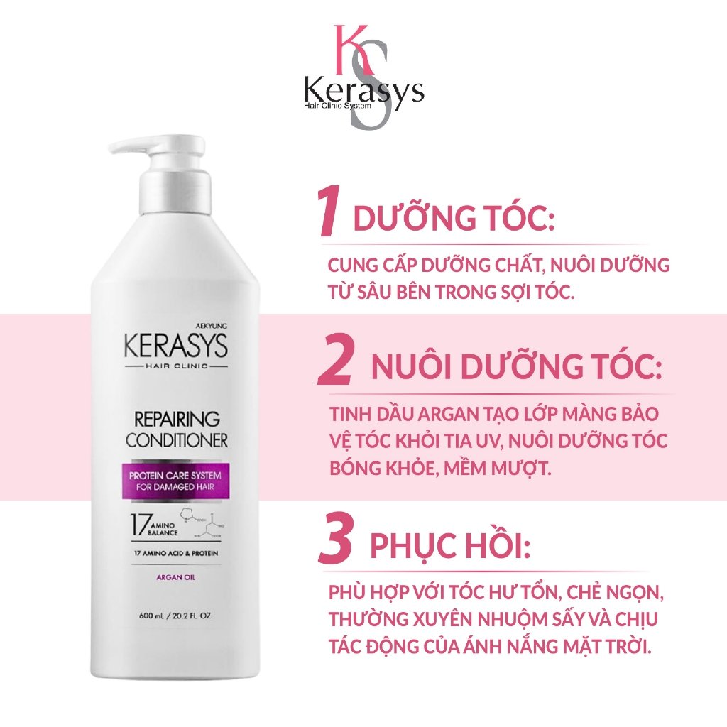 Dầu Xả KeraSys Phục Hồi Độ Bóng Cho Tóc Hư Tổn 600ml