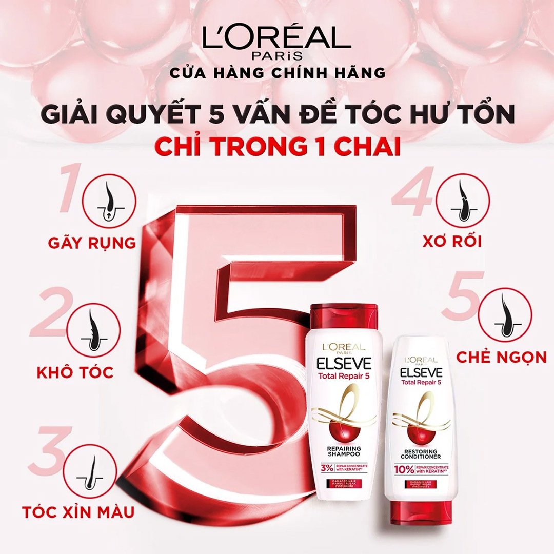 Dầu Xả L'Oreal Giảm 5 Dấu Hiệu Của Tóc Hư Tổn 265ml