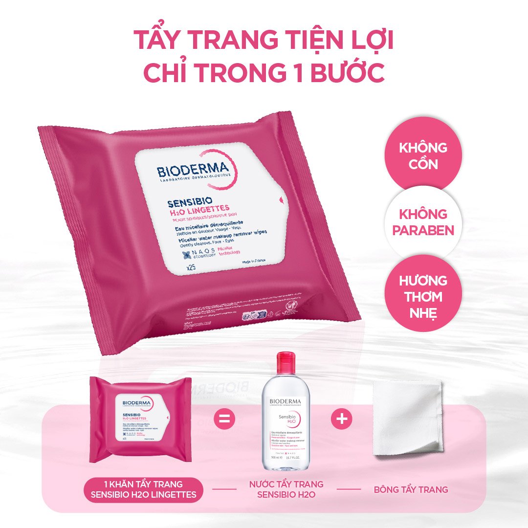 Khăn Ướt Tẩy Trang Bioderma Làm Sạch Da Nhạy Cảm 25 Miếng