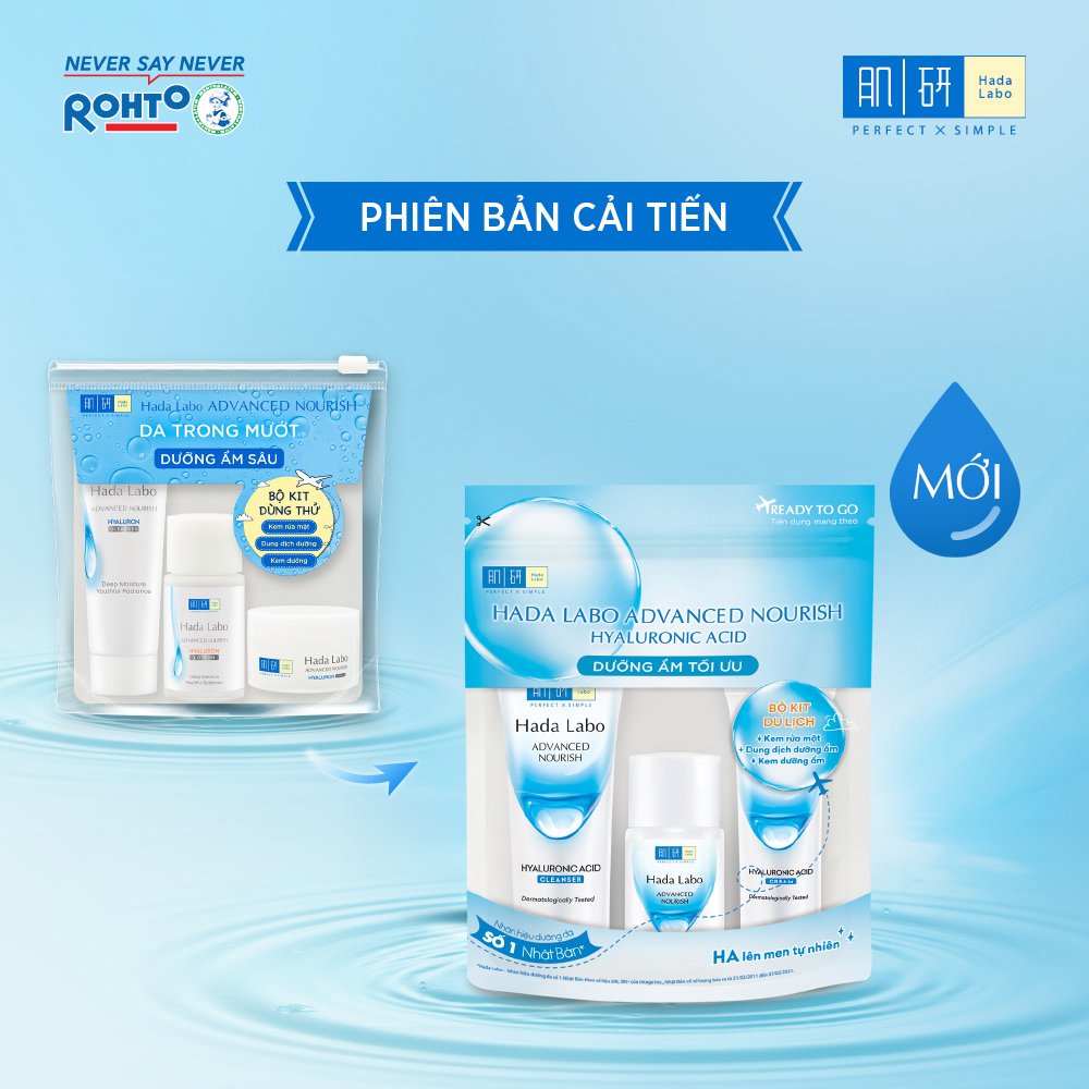 Bộ Sản Phẩm Hada Labo Dưỡng Ẩm Da 3 Món (Kem Rửa Mặt 15g + Dung Dịch Dưỡng 20ml + Kem Dưỡng 12g)