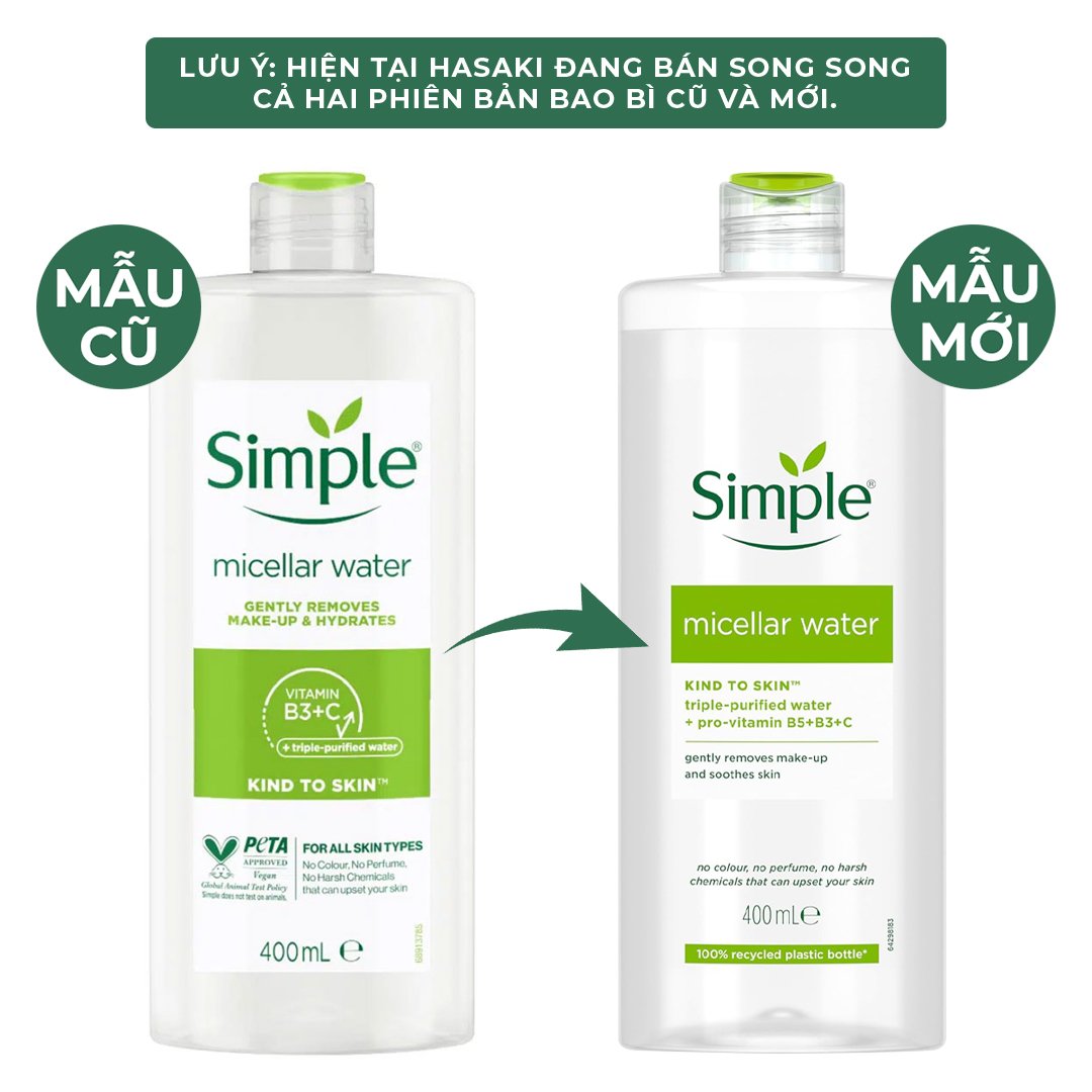 Combo 2 Nước Tẩy Trang Simple Làm Sạch Trang Điểm Vượt Trội 400ml