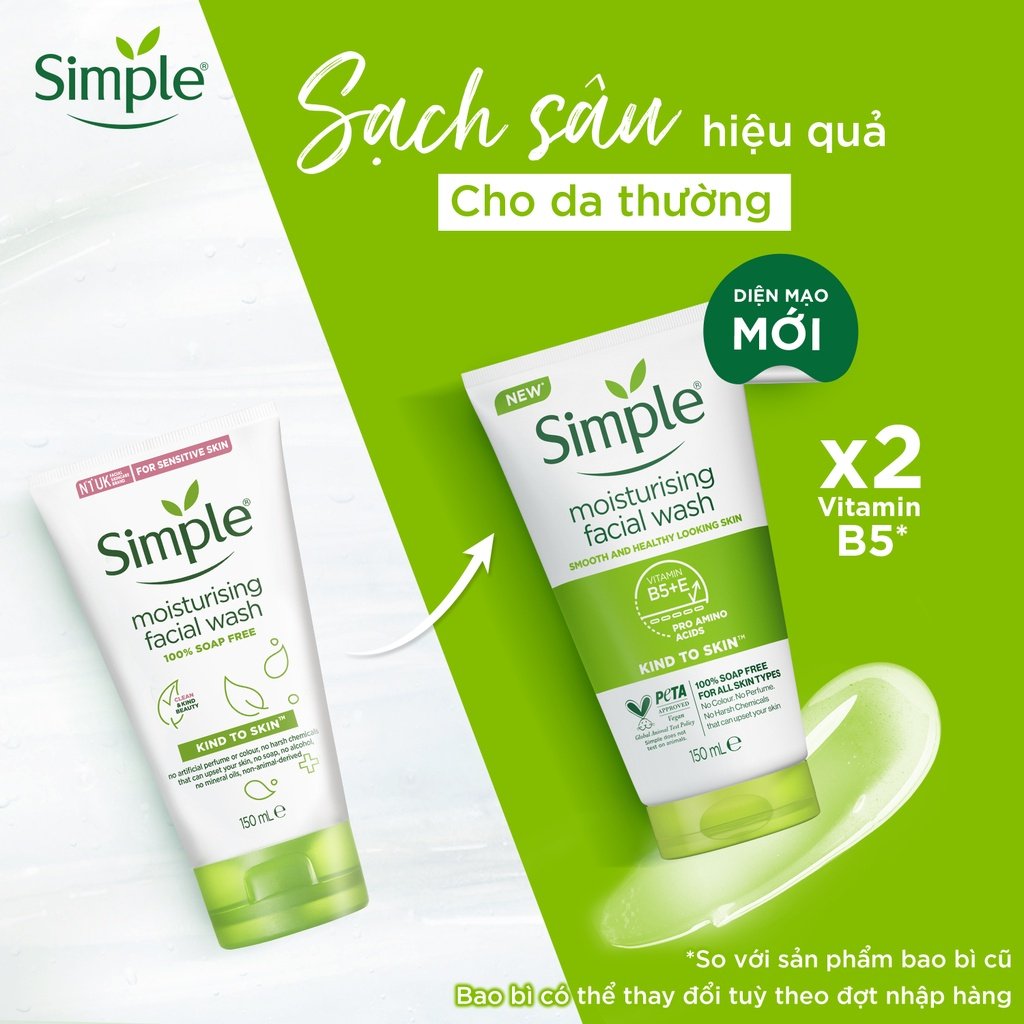 Combo 2 Sữa Rửa Mặt Simple Dưỡng Ẩm Cho Da Khỏe Và Mịn Màng 150ml