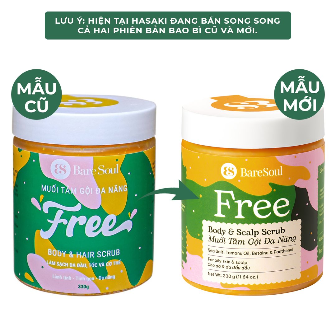 Muối Tắm Gội Đa Năng BareSoul Free Cho Da Đầu & Cơ Thể 330g