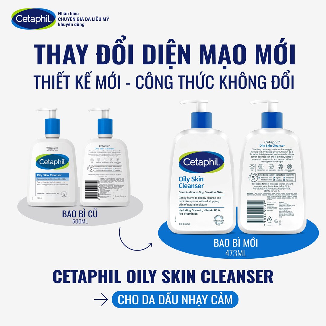 Sữa Rửa Mặt Cetaphil Dịu Lành Cho Da Dầu Nhạy Cảm 473ml (Mới)