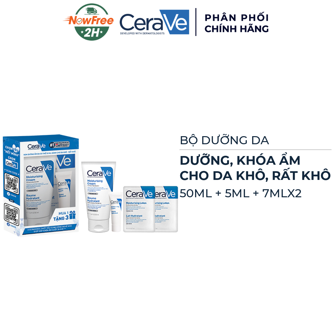 Bộ Dưỡng Da CeraVe Cấp Ẩm, Khoá Ẩm Cho Da 4 Món