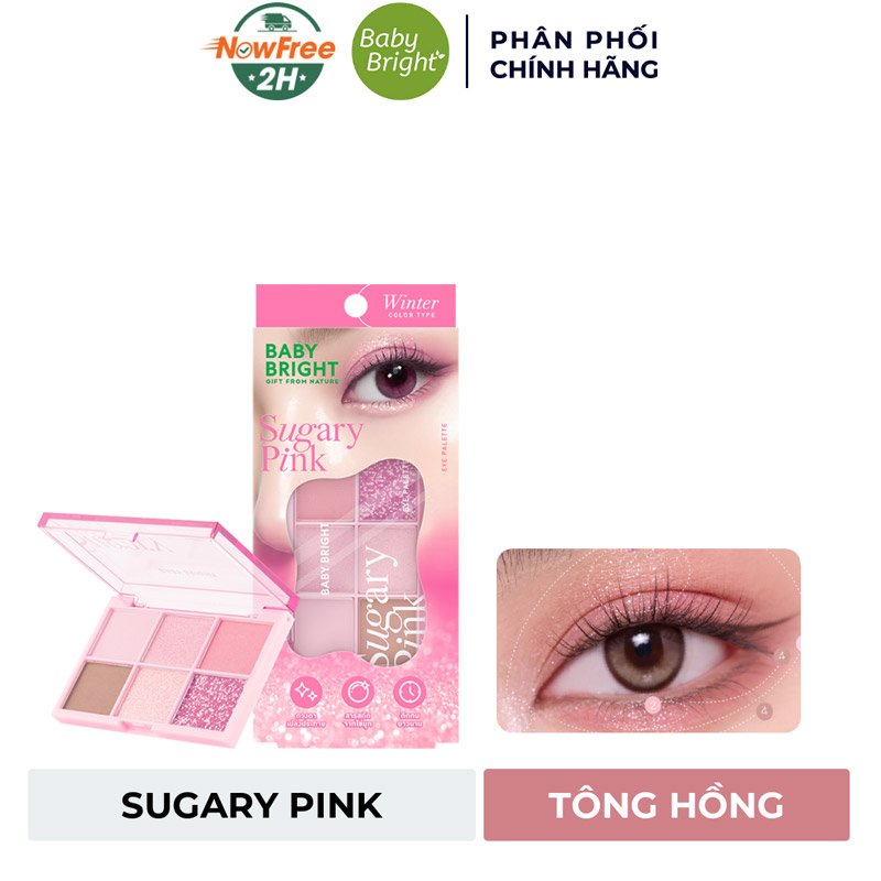 Bảng Phấn Mắt Baby Bright 6 Ô Sugary Pink - Tông Hồng 0.7g