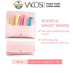 Bộ Cọ Trang Điểm Vacosi 10 Cây Kèm Ví Hồng - BC34