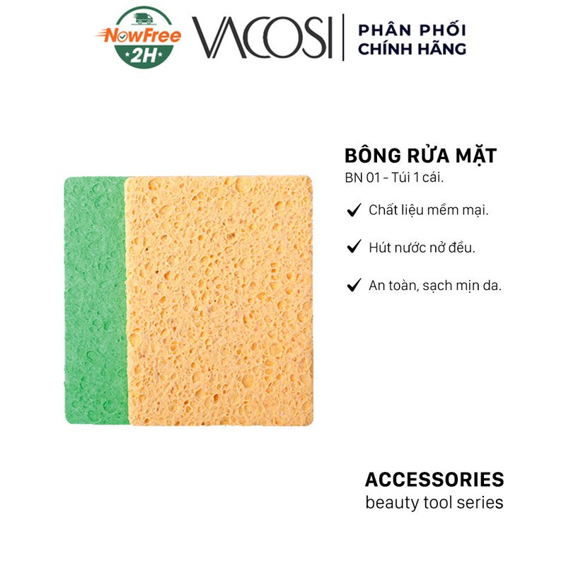 Bông Rửa Mặt Vacosi Bọt Biển BN01 (2 Cái)